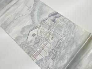 プラチナ二重箔祇園風景模様織出し袋帯